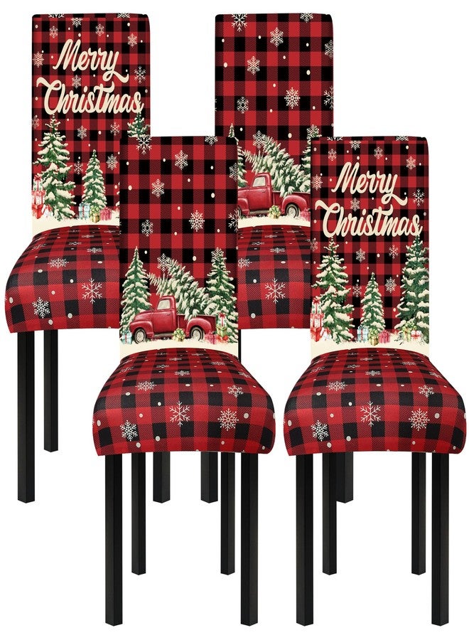 Fairooth Christmas Dining Chair Covers Red Black Buffalo Plaid Stretch Removable Washable Slipcover Chairs Protector Xmas Tree Truck Kitchen Chair Cover for Dining Room Home Holiday Party Decor, 4 Pcs - Image 1